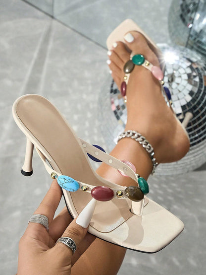 Gemstone Thong Strappy Stiletto Heels