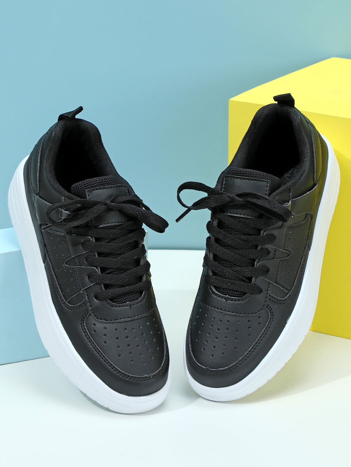 Colorblock Platform Lace-Up Sneakers