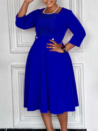 Plus Size Square Neck Pleated Dress