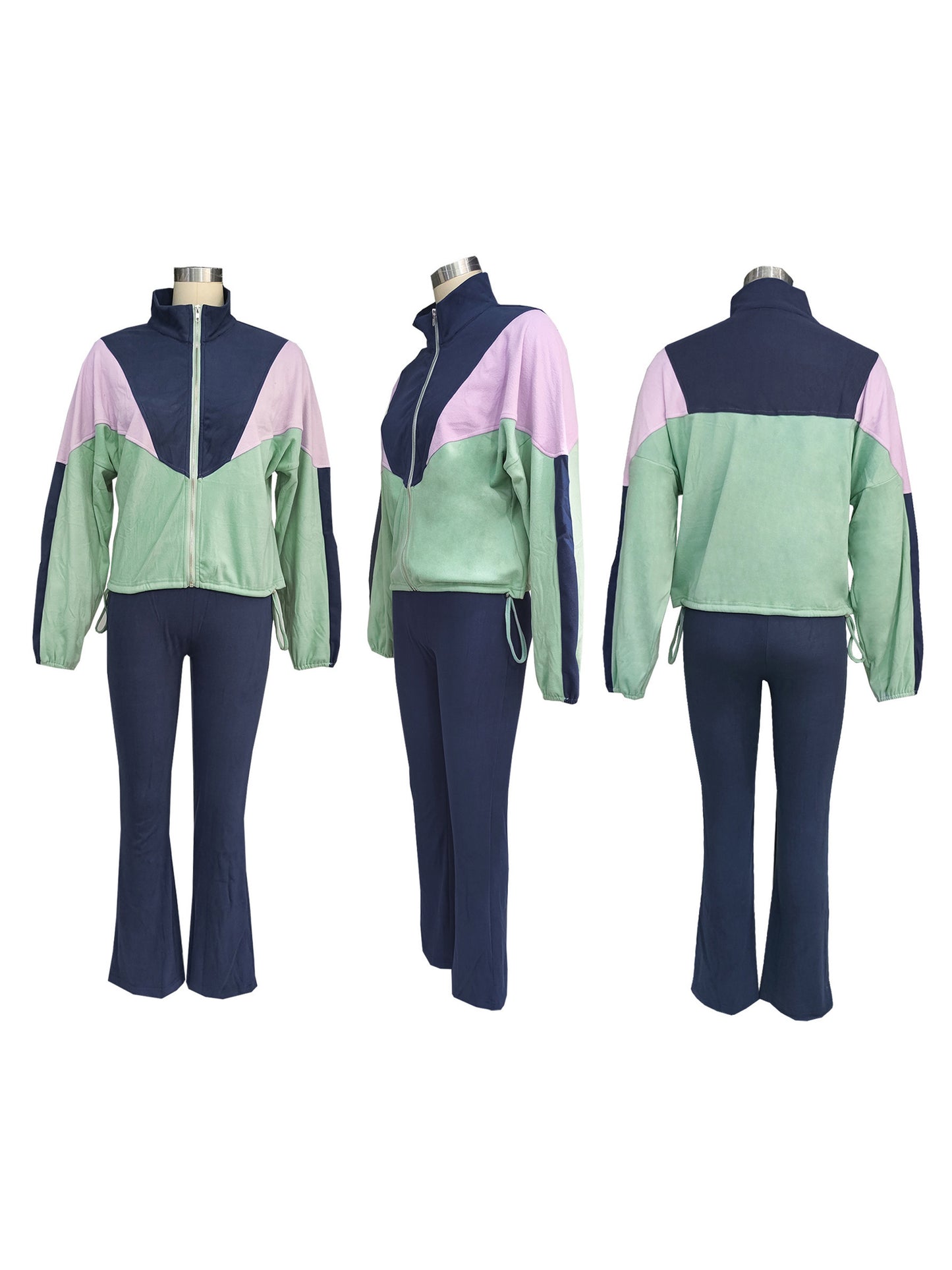Color Block Zipper Jacket and Pants Set