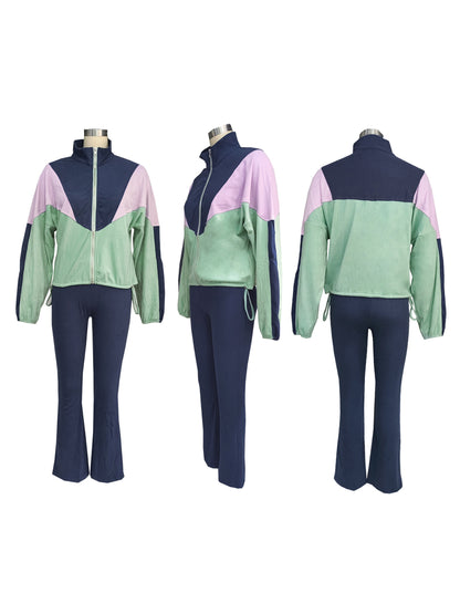 Color Block Zipper Jacket and Pants Set