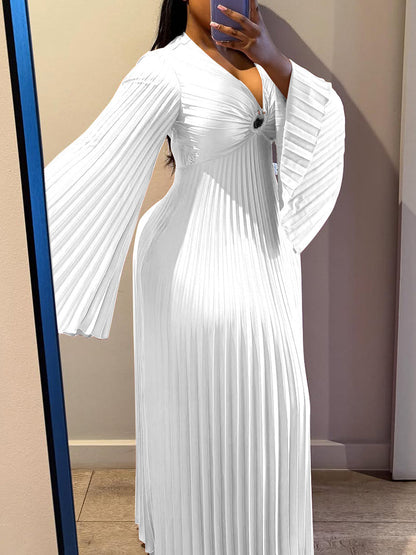 Chiffon V-Neck Pleated Maxi Dress