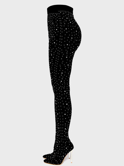 Rhinestone Stiletto Pointed Toe Pants Boots