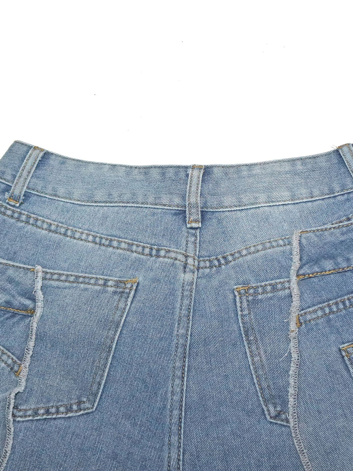 Asymmetrical Distressed Denim Capri Pants