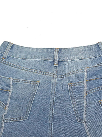 Asymmetrical Distressed Denim Capri Pants