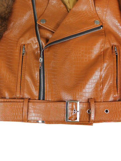 PU Leather Patchwork Moto Jacket