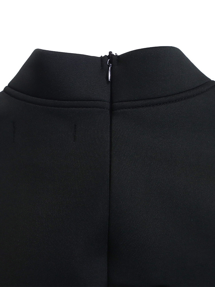 Puff Sleeve Bow-Tie Neck Flared Midi Dress