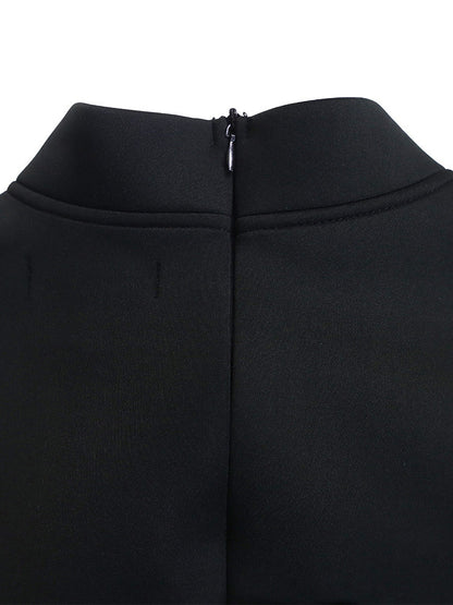 Puff Sleeve Bow-Tie Neck Flared Midi Dress