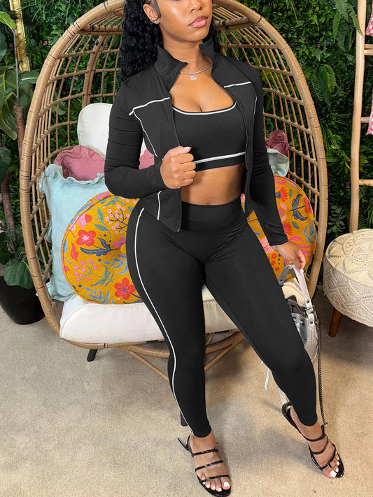 Three Pieces Crop Tank Jacket Leggings Sets