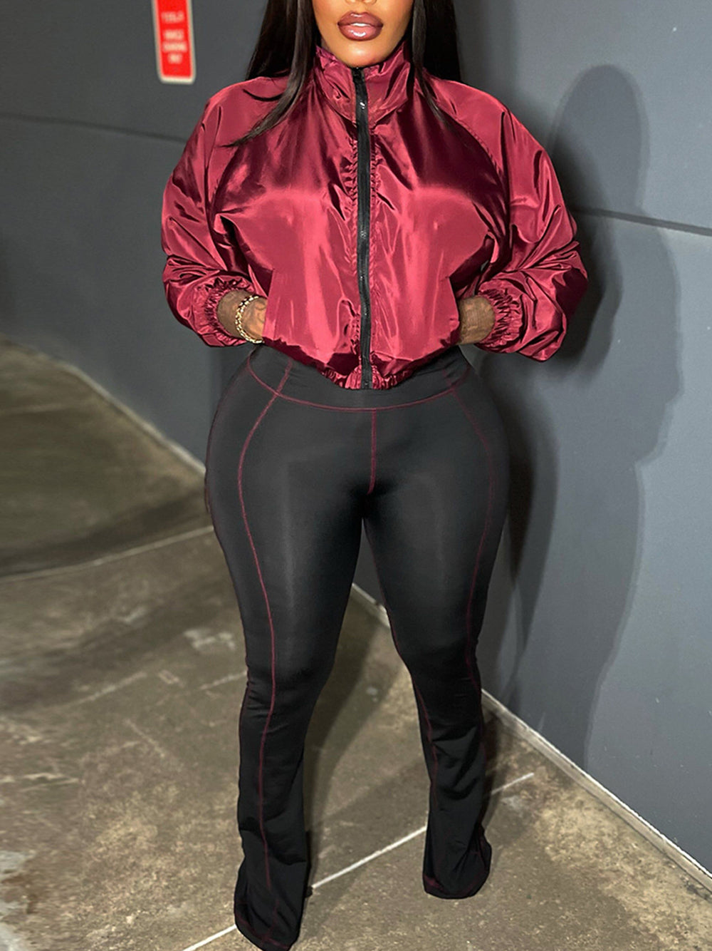 Zip-Up Cropped Jacket Leggings Set