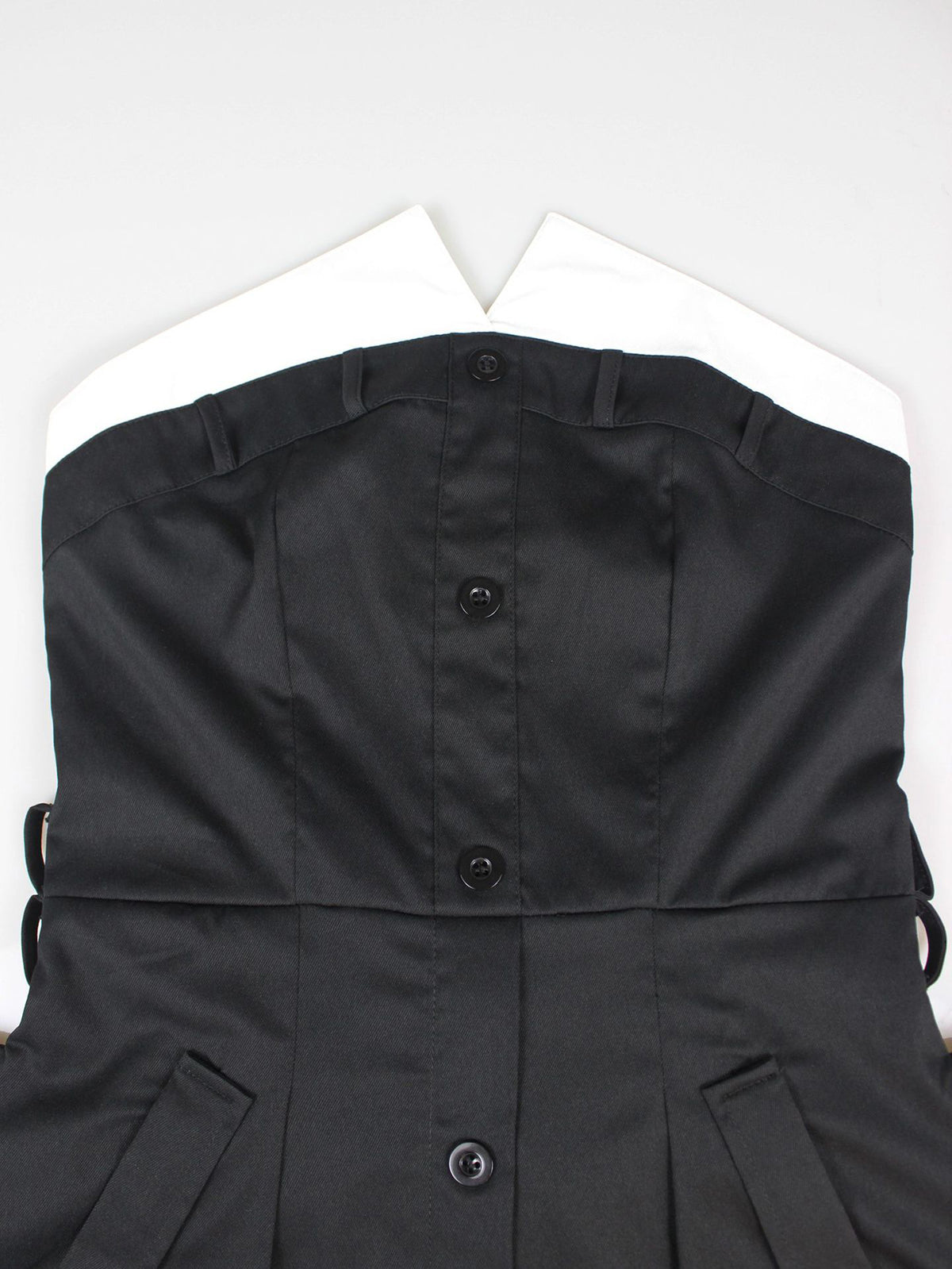 Strapless Button Front Belted A-Line Maxi Dress