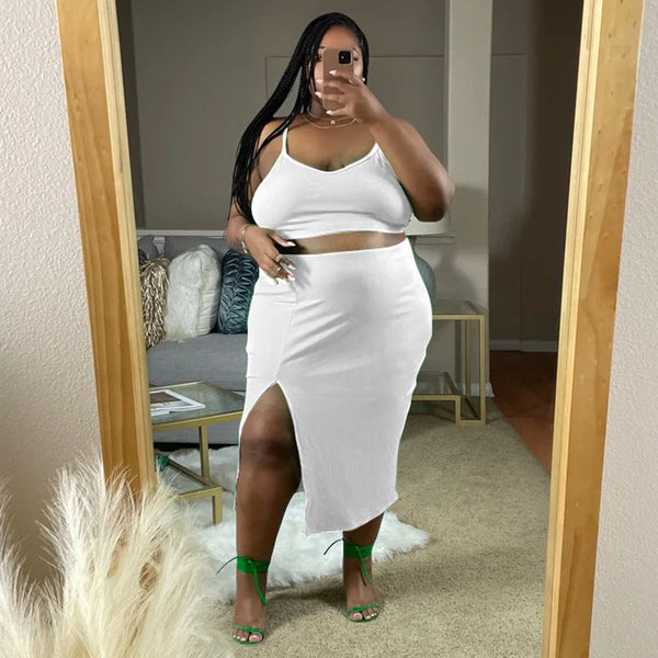 Plus Size Tank Top Slit Midi Skirt