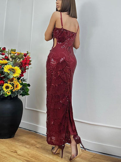 Beaded Mermaid Hollow Out Maxi Dress