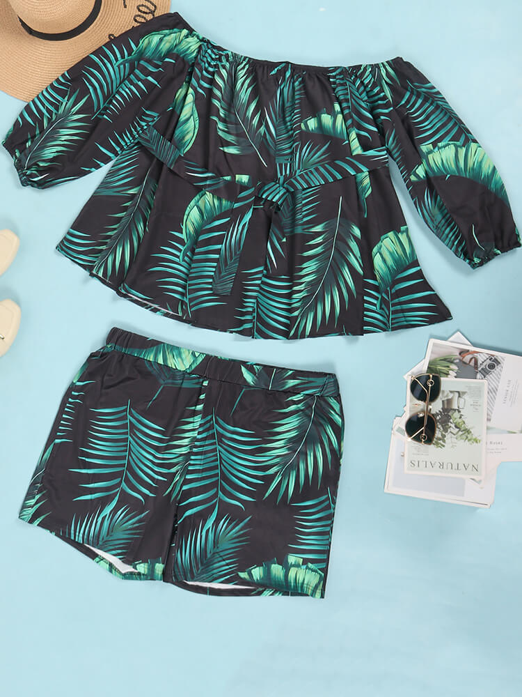 Off-Shoulder Printed Top and Solid Shorts