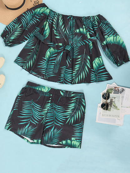 Off-Shoulder Printed Top and Solid Shorts