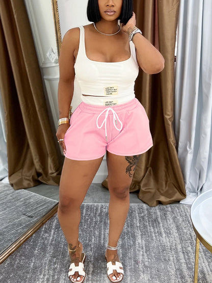 Letter Print Crop Tank Top Shorts Sets