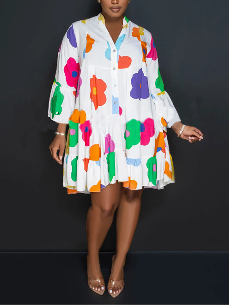 Vestido camisero de manga larga con estampado floral