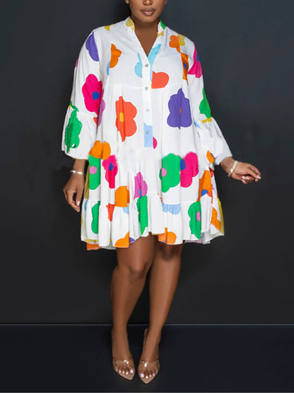 Vestido camisero de manga larga con estampado floral