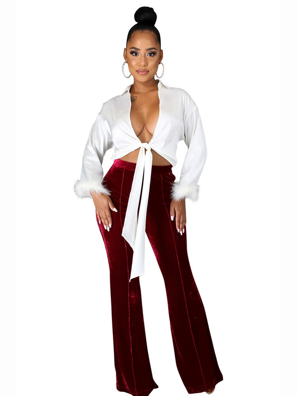 Velvet High Waist Flare Long Pants