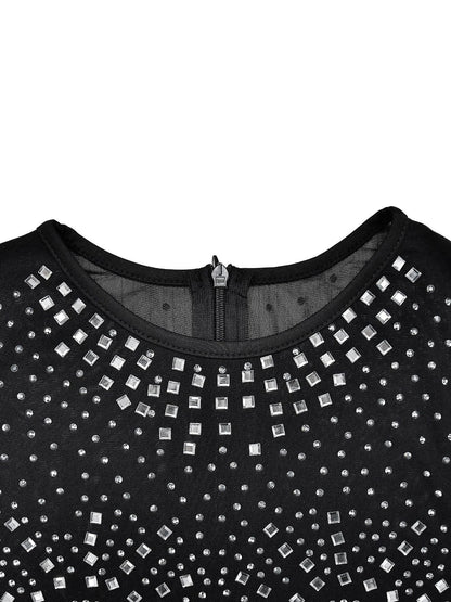 Mesh Rhinestone Sleeveless Maxi Dress