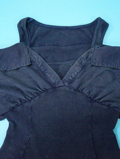 Off Shoulder Long Sleeve Ribbed Jumpsuit