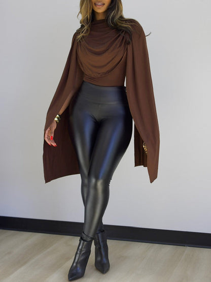 Draped Round Neck Cape Sleeve Romper