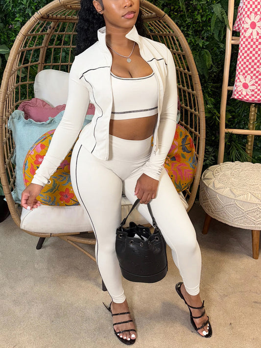 Three Pieces Crop Tank Jacket Leggings Sets