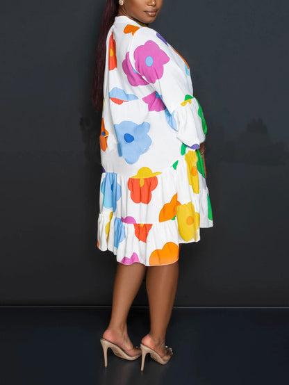 Vestido camisero de manga larga con estampado floral
