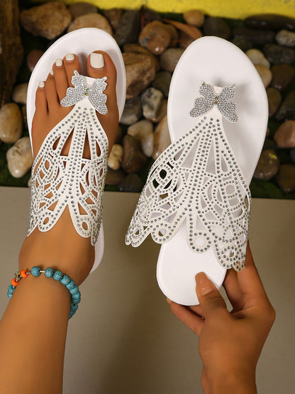 Butterfly Rhinestone Beach Flip Flops