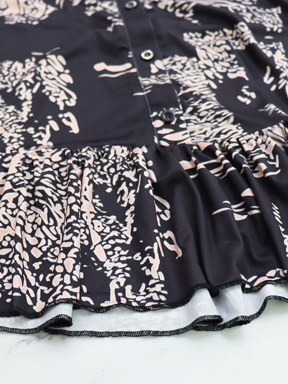 Long Sleeve Ruffle Hem Print Mini Dress