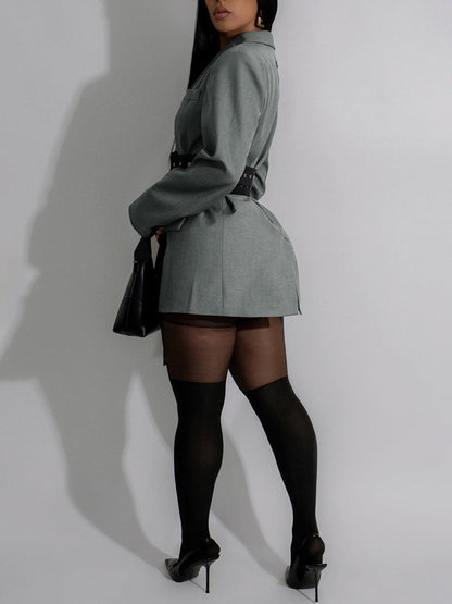 Belted Button Blazer Jacket