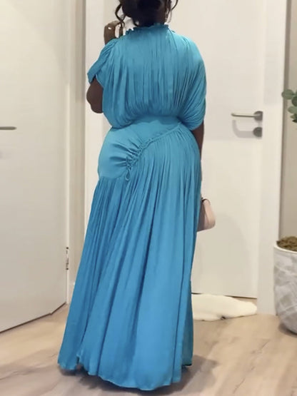 Elegant Pleated Drawstring Waist Maxi Dress