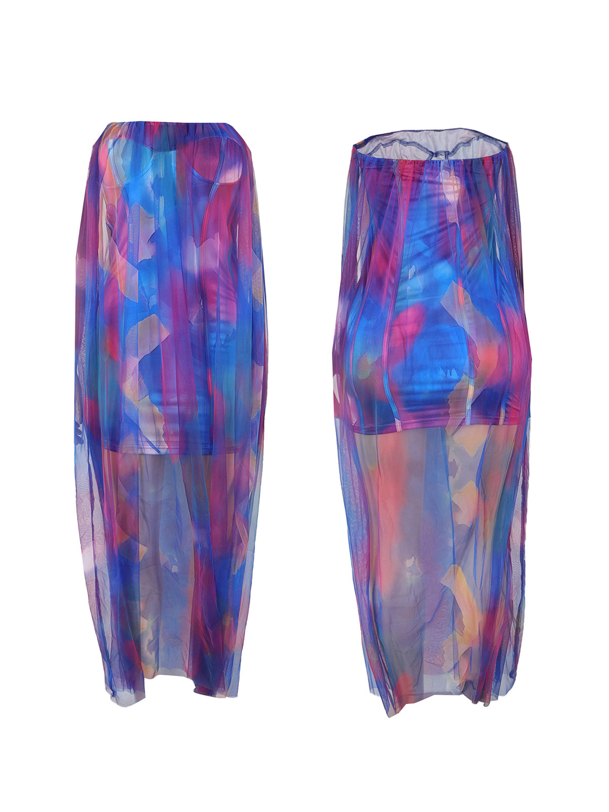 Colorblock Mesh Patchwork Strapless Dress