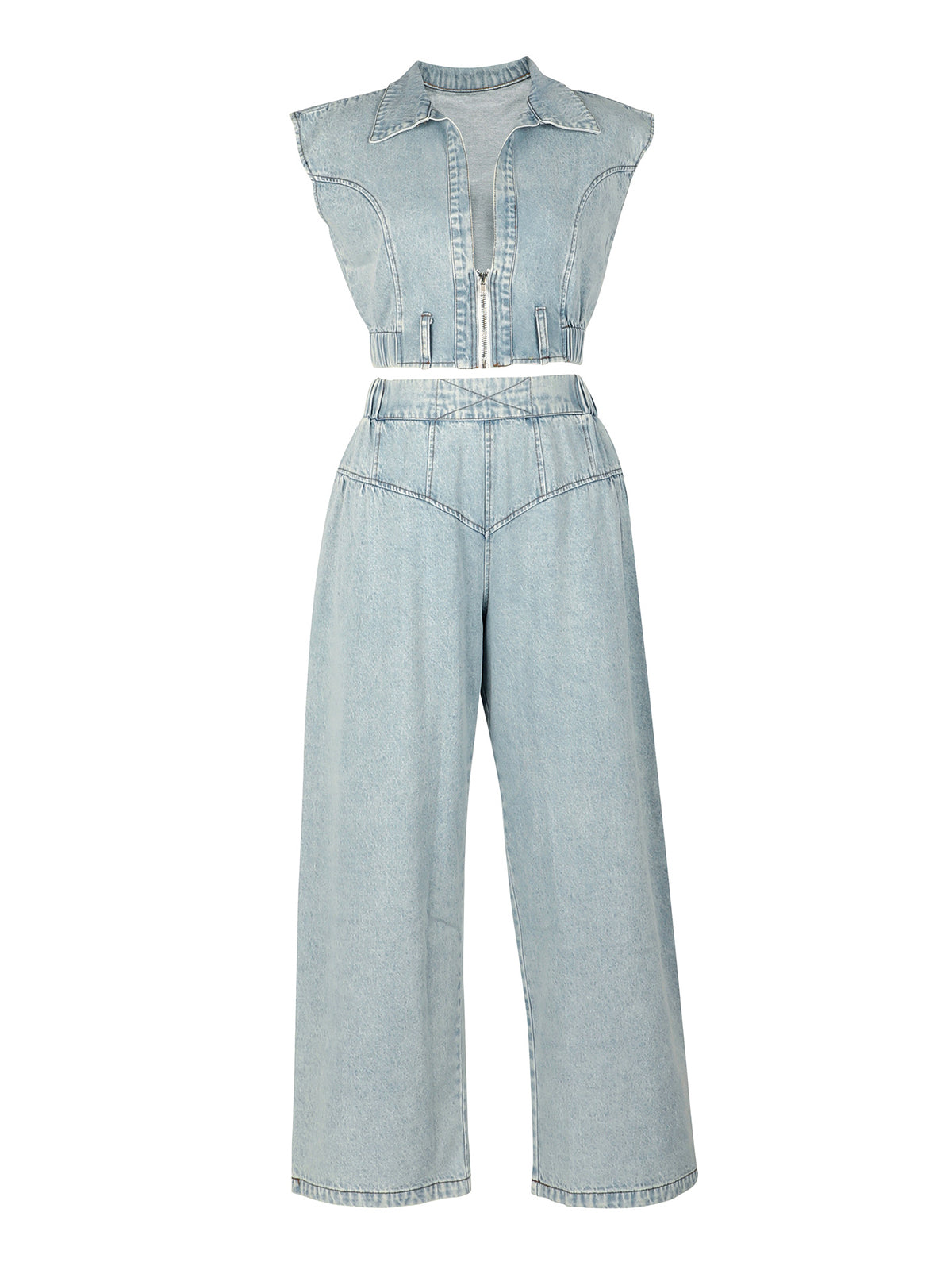 Two Pieces Sleeveless Denim Pants Set