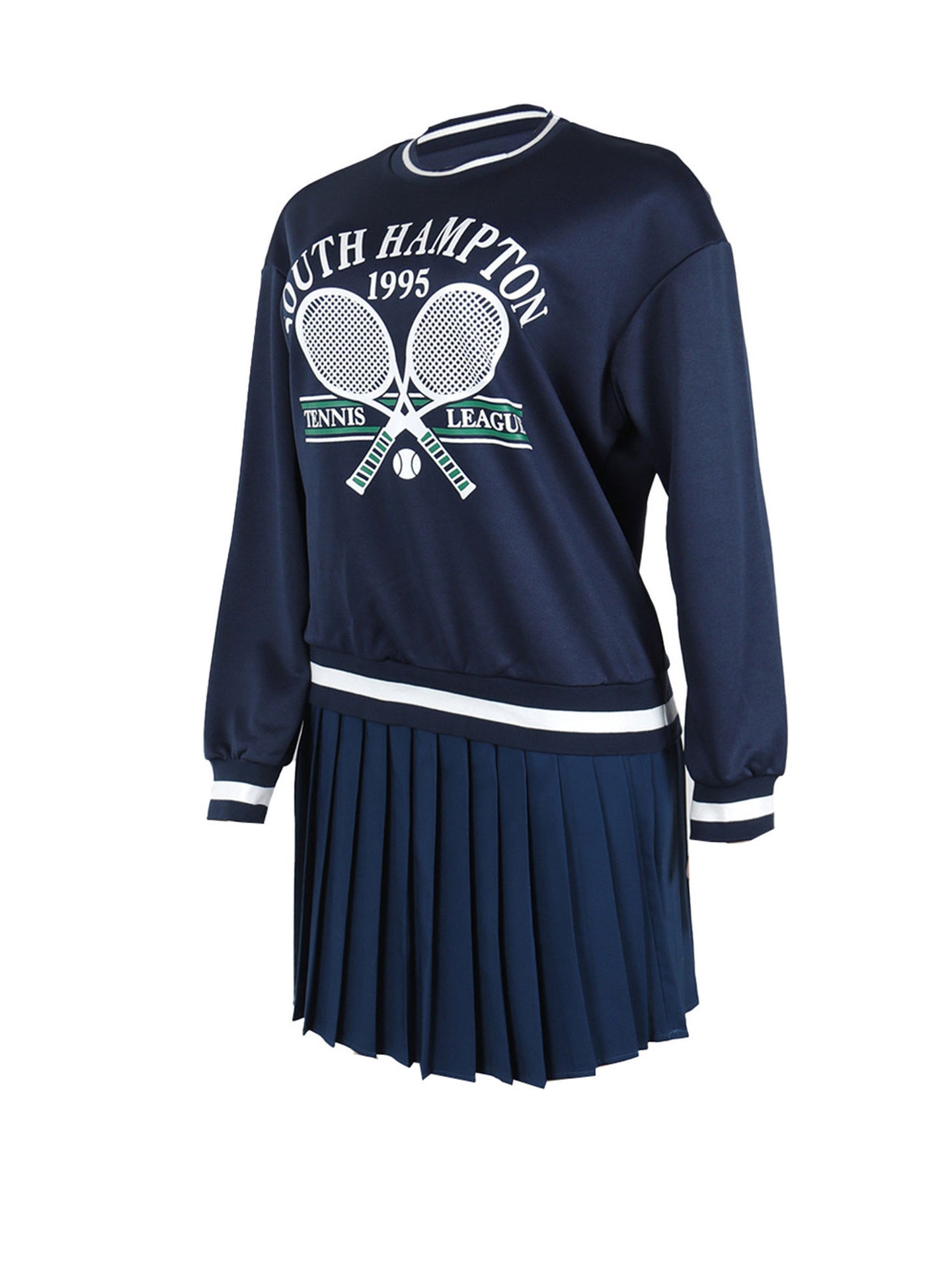 Vintage Tennis Print Sweatshirt Pleated Skirt Set