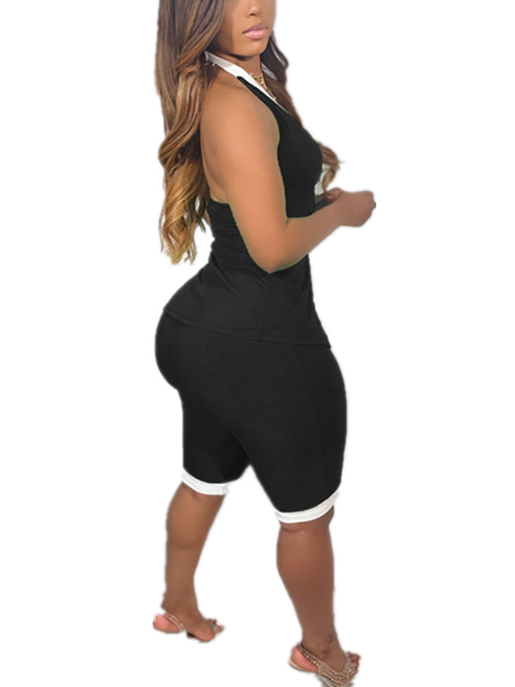 Button Down Tank Crop Top Shorts Sets