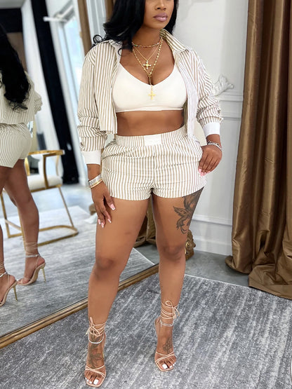Striped Shirt Shorts Set