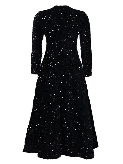Long Sleeve Solid Color Sequin Dress