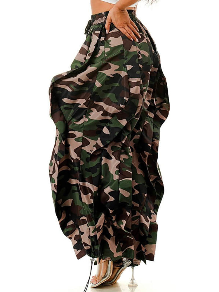 Geometric Printed Ruffle Trim Pants