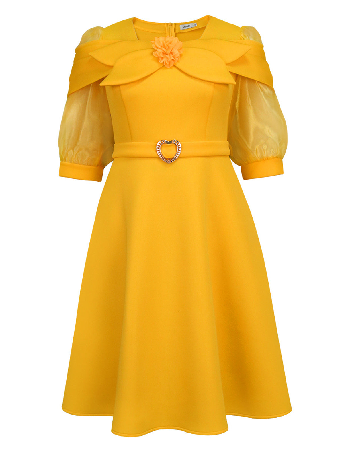 Bow Tie Lantern Sleeve A-Line Dress
