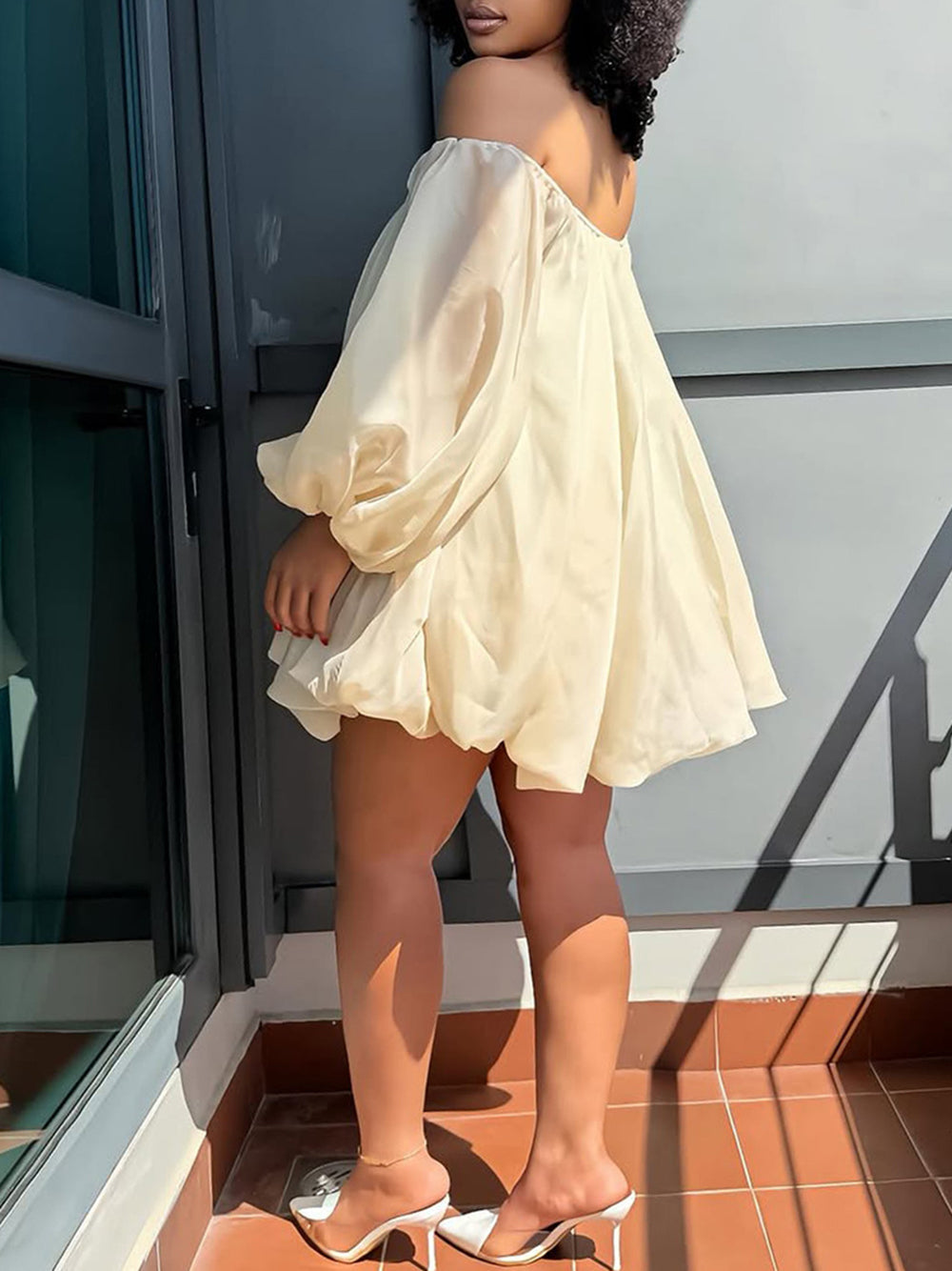 Plus Size Off Shoulder Puff Sleeve Dress