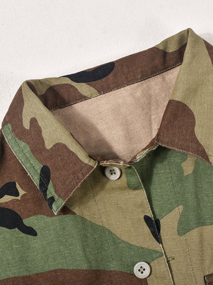 Camo Ruffle Sleeve Crop Utility Jacket