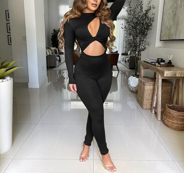 Cut Out Long Sleeve Bodycon Jumpsuit