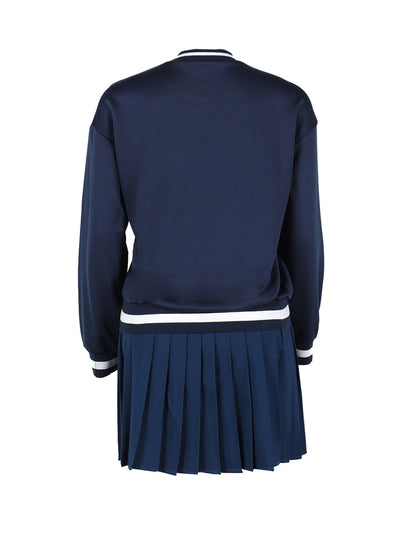 Vintage Tennis Print Sweatshirt Pleated Skirt Set