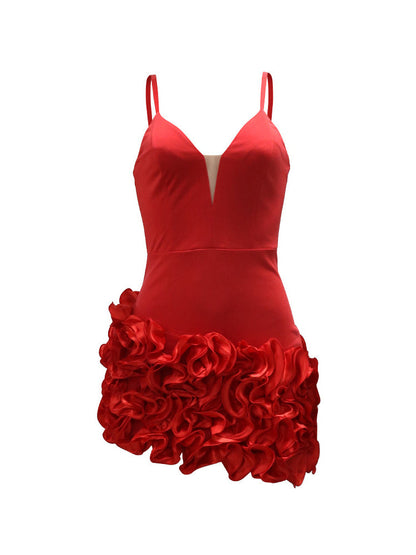 Spaghetti Strap Ruffle Asymmetrical Mini Dress