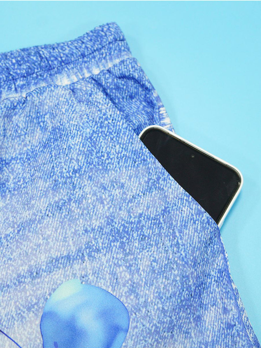 Floral Butterfly Print Wide Leg Jeans