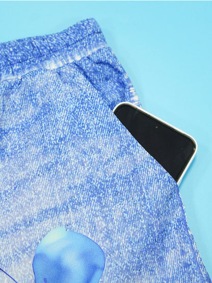 Floral Butterfly Print Wide Leg Jeans