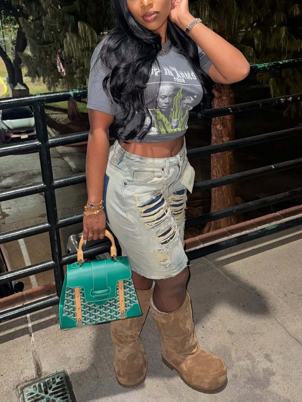 Distressed Patchwork Denim Shorts