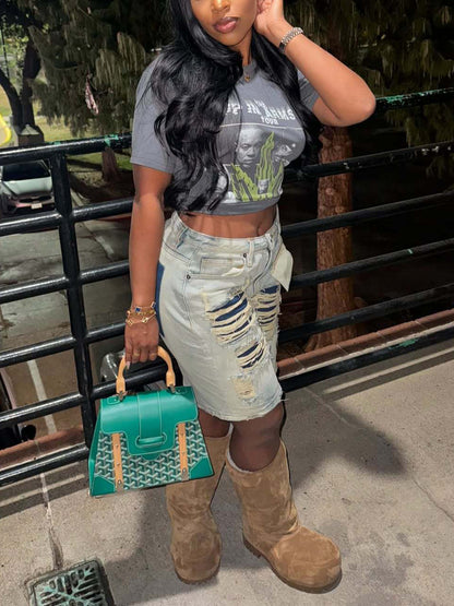 Distressed Patchwork Denim Shorts