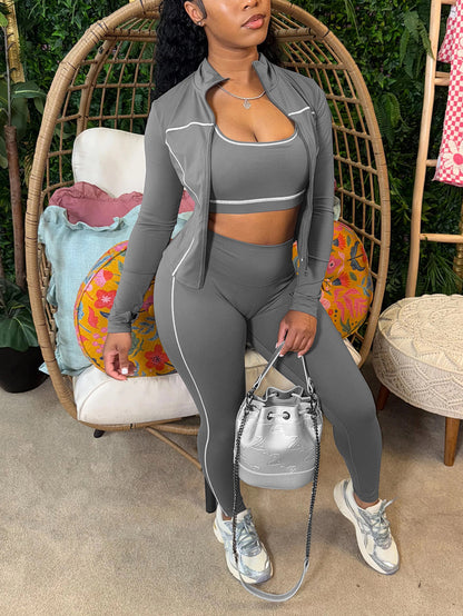 Three Pieces Crop Tank Jacket Leggings Sets